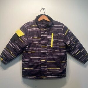 Chaps Boy Coat Sz 5/6 Gray with 2 Yellow Zippers & Hook and Loop Closure Warm